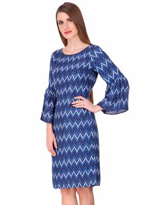 Blue printed viscose rayon short-dresses 4