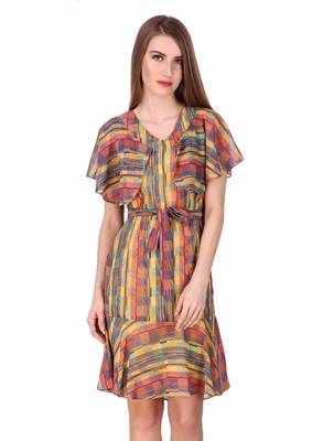 Multicolor printed georgette short-dresses 1