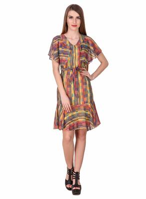 Multicolor printed georgette short-dresses 3