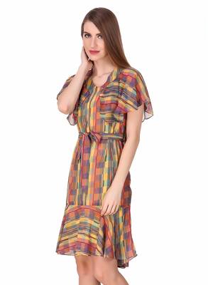 Multicolor printed georgette short-dresses 4
