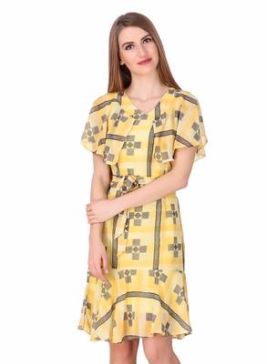 Yellow printed georgette short-dresses 1