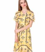 Yellow printed georgette short-dresses