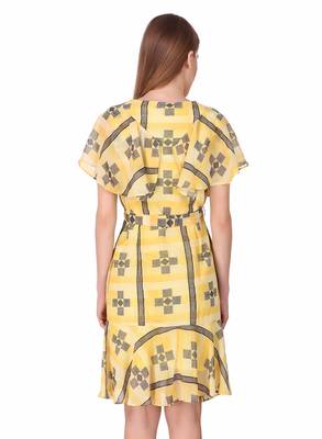 Yellow printed georgette short-dresses 2