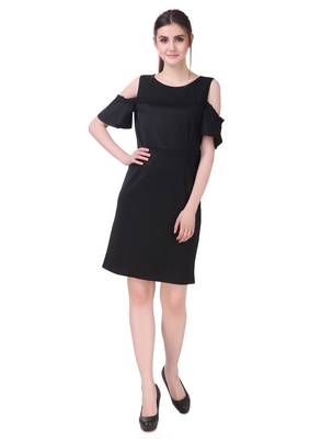 Black solid cotton short-dresses 1