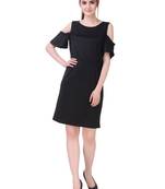 Black solid cotton short-dresses
