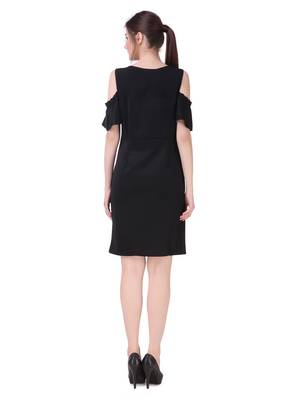 Black solid cotton short-dresses 2