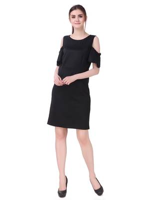 Black solid cotton short-dresses 3