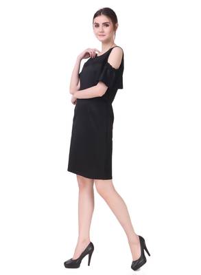 Black solid cotton short-dresses 4