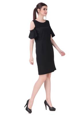 Black solid cotton short-dresses 5