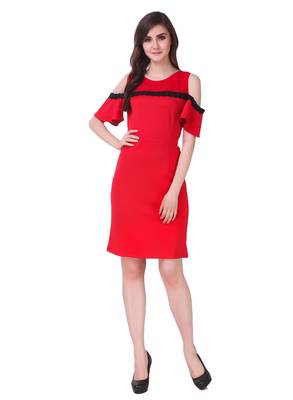 Red solid cotton short-dresses 1
