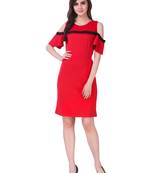 Red solid cotton short-dresses