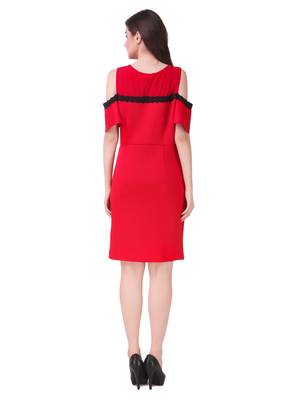 Red solid cotton short-dresses 2