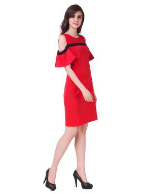 Red solid cotton short-dresses 5