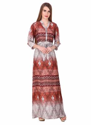 Brown printed viscose rayon maxi-dresses 1