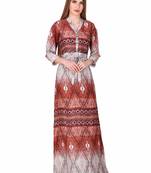 Brown printed viscose rayon maxi-dresses