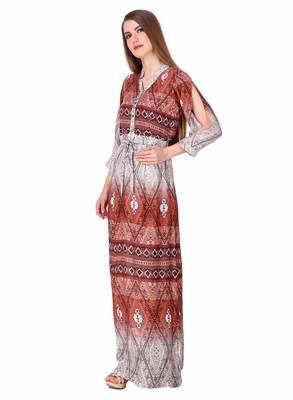 Brown printed viscose rayon maxi-dresses 3