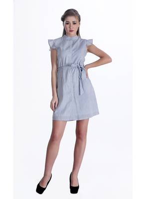 Blue striped cotton short-dresses 1