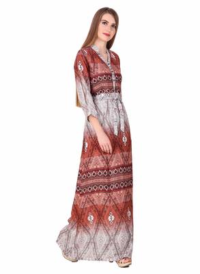Brown printed viscose rayon maxi-dresses 4