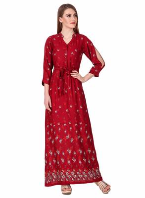 Red printed viscose rayon maxi-dresses 1