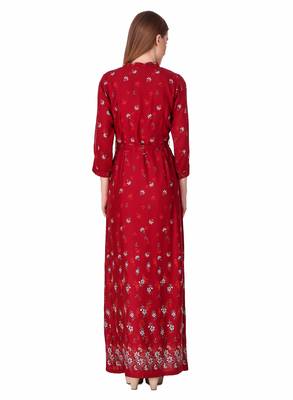 Red printed viscose rayon maxi-dresses 2