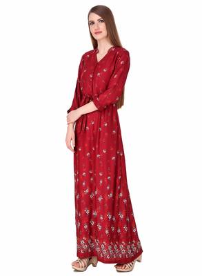 Red printed viscose rayon maxi-dresses 3