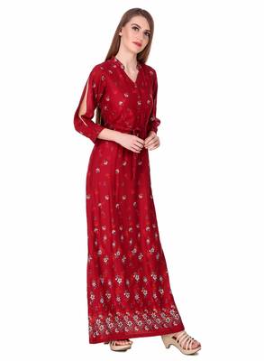 Red printed viscose rayon maxi-dresses 4