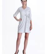 White printed georgette short-dresses