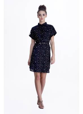 Black printed cotton short-dresses 1