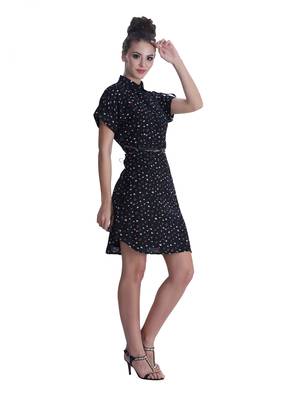 Black printed cotton short-dresses 4