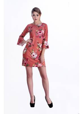 Pink floral print cotton short-dresses 1