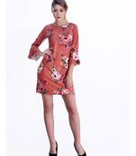 Pink floral print cotton short-dresses