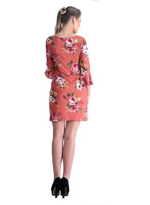 Pink floral print cotton short-dresses 2