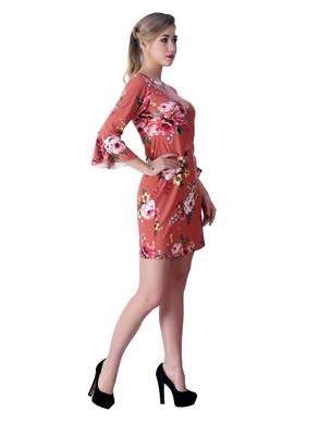 Pink floral print cotton short-dresses 4