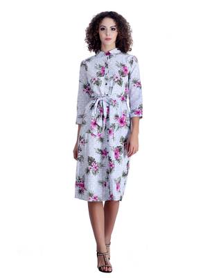 White floral print cotton short-dresses 1