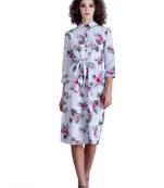 White floral print cotton short-dresses