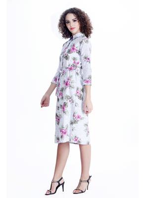 White floral print cotton short-dresses 3