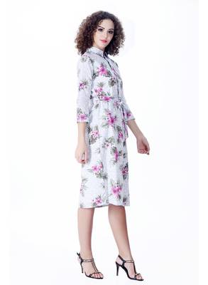 White floral print cotton short-dresses 4