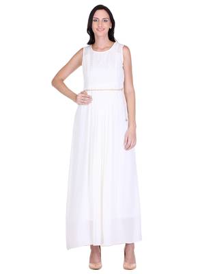 White solid georgette maxi-dresses 1