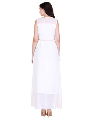 White solid georgette maxi-dresses 2