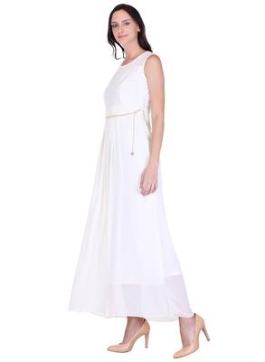White solid georgette maxi-dresses 3