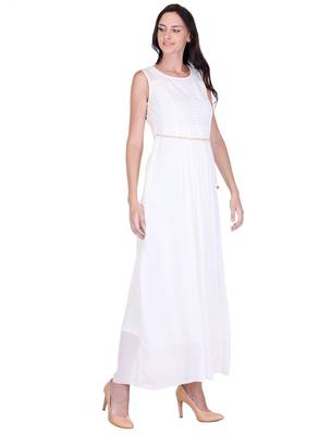 White solid georgette maxi-dresses 4