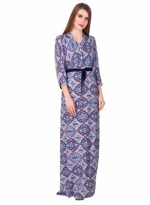 Blue printed viscose rayon maxi-dresses 1