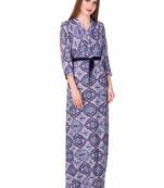 Blue printed viscose rayon maxi-dresses