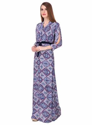Blue printed viscose rayon maxi-dresses 3
