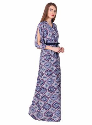 Blue printed viscose rayon maxi-dresses 4