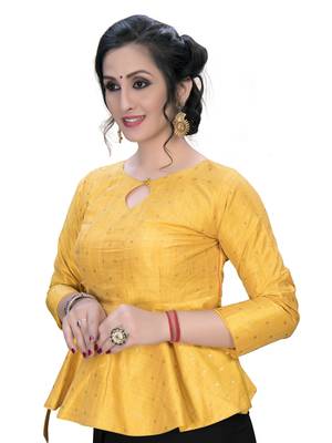 Yellow  Women'S Embroiderey Jacquard Blouse 4