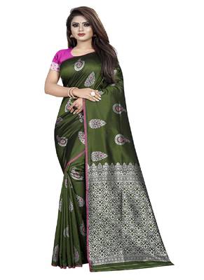 Mehendi woven kanchipuram silk saree with blouse 1