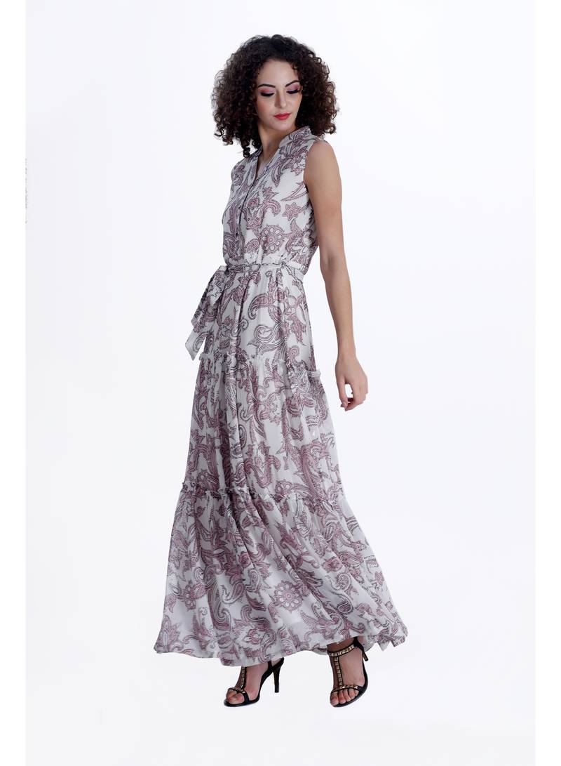 Robe Longue Maxi Yigal Azrouël En Soie Violette, Motif Paisley - Taille 6, Neuve Avec étiquette