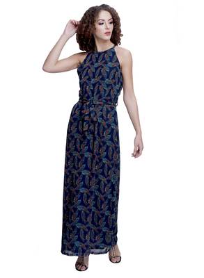 Blue printed georgette maxi-dresses 1