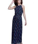 Blue printed georgette maxi-dresses